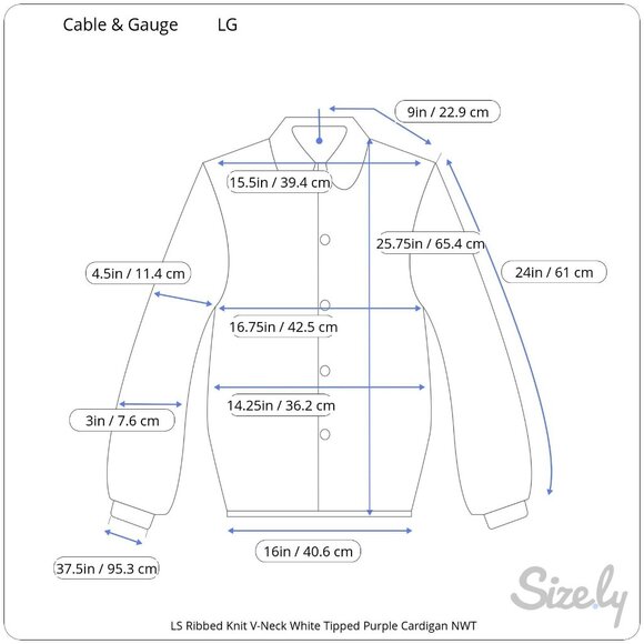 Cable & Gauge Long Sleeve Purple Ribbed Knit V-Neck White Tipped Cardigan LG NWT - Picture 8 of 8